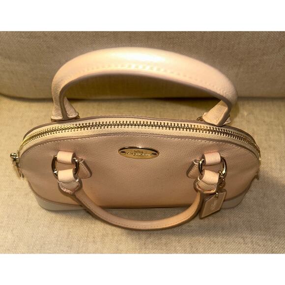 Coach Cora Mini Domed Satchel Leather Peach White Two Toned Crossbody Bag - Picture 3 of 6